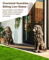 Glitzhome Set of 2 Oversized Bronze Sitting Lion Garden Statue