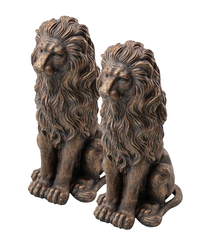 Glitzhome Set of 2 Oversized Bronze Sitting Lion Garden Statue