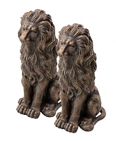 Glitzhome Set of 2 Oversized Bronze Sitting Lion Garden Statue