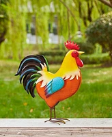 Glitzhome Metal Vibrant Standing Rooster Garden Statue