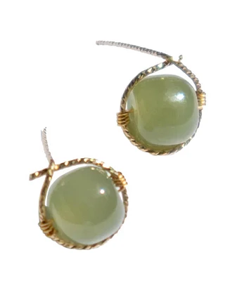 seree Sydney - Green jade bead stud earrings