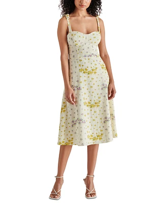 Steve Madden Women's Carlynn Floral-Print Pointelle Bow-Sleeve Smocked-Back Dress