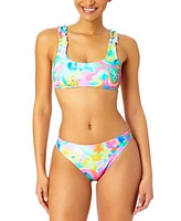 Salt Cove Juniors Swirl Print Ruffle Strap Bikini Top High Leg Bikini Bottoms Created For Macys