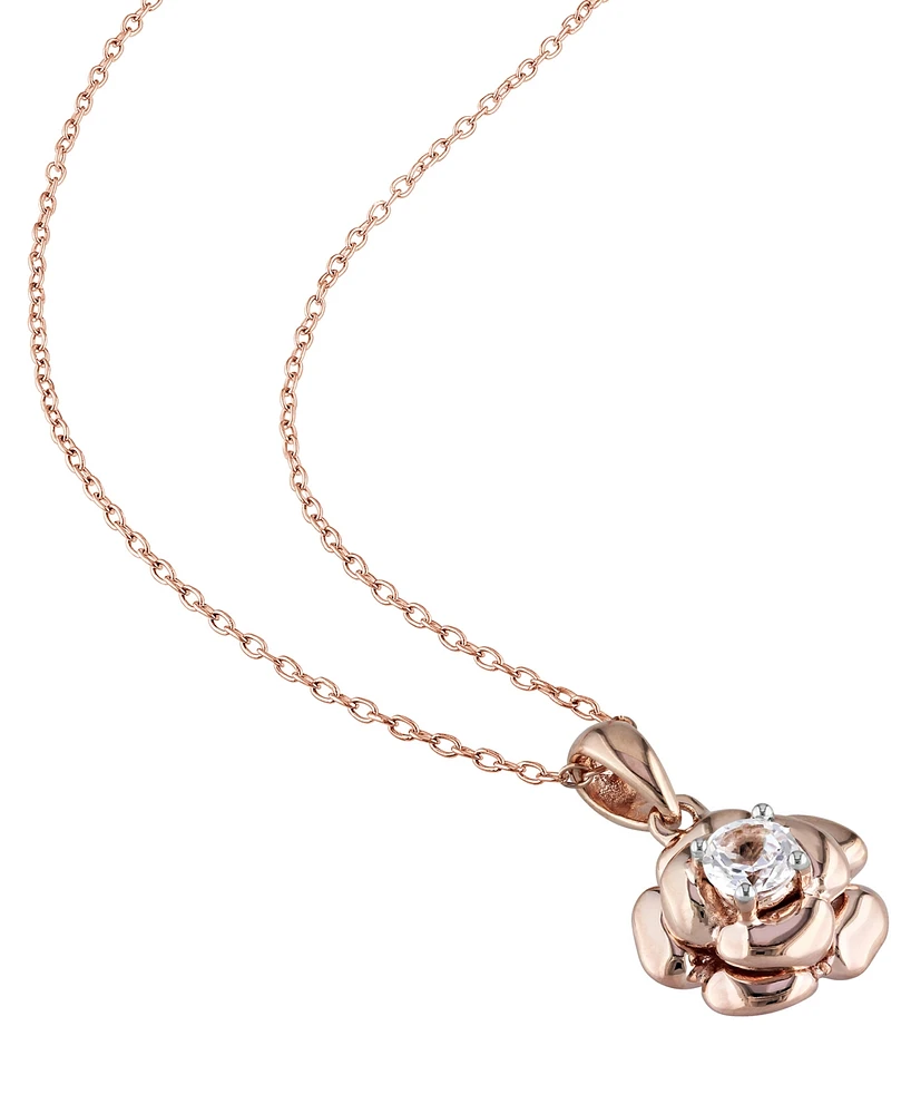 Lab-Grown White Sapphire Rose 18" Pendant Necklace (1/3 ct. t.w.) in Rose-Plated Sterling Silver