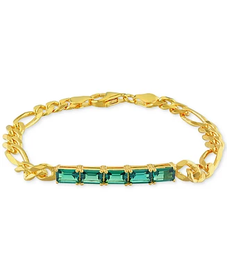 Lab-Grown Emerald Five Stone Figaro Link Bracelet (2-1/4 ct. t.w.) in Yellow-Plated Sterling Silver