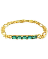 Lab-Grown Emerald Five Stone Figaro Link Bracelet (2-1/4 ct. t.w.) in Yellow-Plated Sterling Silver