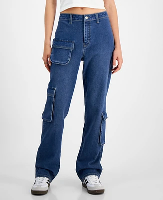 Tinseltown Juniors' High-Rise Baggy Straight Cargo Jeans