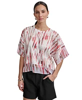 Dkny Women's Printed Mixed-Media Dolman-Sleeve Top