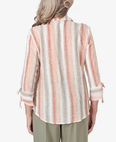 Alfred Dunner Women's Tuscan Sunset Striped Textured Button Down Top