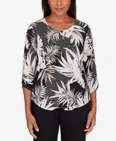 Alfred Dunner Women's Opposites Attract Printed Leaves Top with Necklace