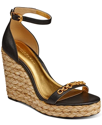 Donna Karan New York Yulissa Embellished Ankle-Strap Espadrille Wedge Sandals