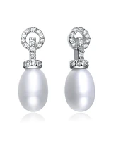 Genevive Sterling Silver White Gold Plated Cubic Zirconia Pearl Drop Earrings