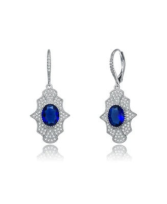 Genevive Sterling Silver with White Gold Plated Oval Cubic Zirconia Embellish Leverback Earrings