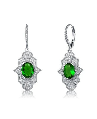 Genevive Sterling Silver with White Gold Plated Oval Cubic Zirconia Embellish Leverback Earrings