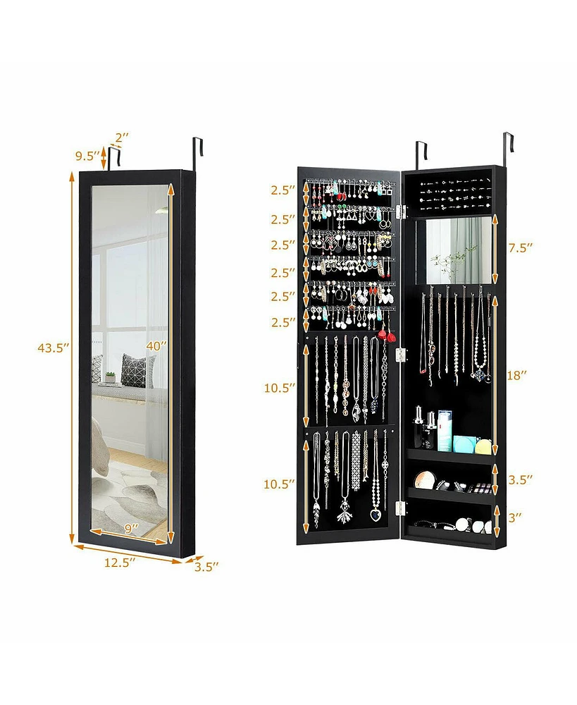 Sugift Full Length Mirror Jewelry Cabinet with Ring Slots and Necklace Hooks