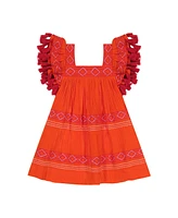 Mer St. Barth Little Girls Serena Tassel Dress Poppy Embroidery