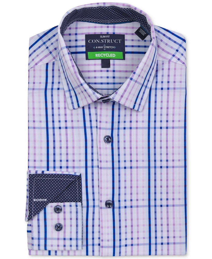 Men's Recycled Slim Fit Plaid Performance Stretch Cooling Comfort Dress Shirt