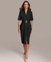 Donna Karan Women's V-Neck Belted Short-Sleeve Dress