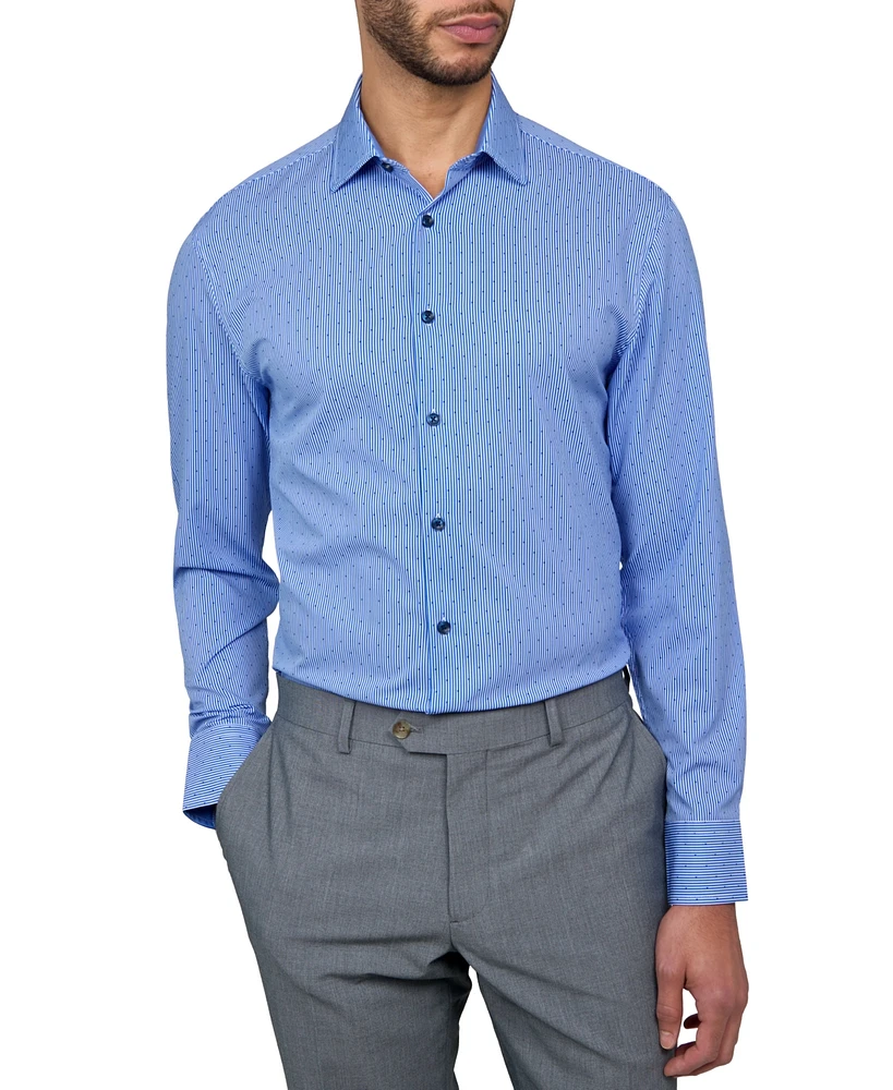 Men's Recycled Slim Fit Stripe Dot Performance Stretch Cooling Comfort Dress Shirt