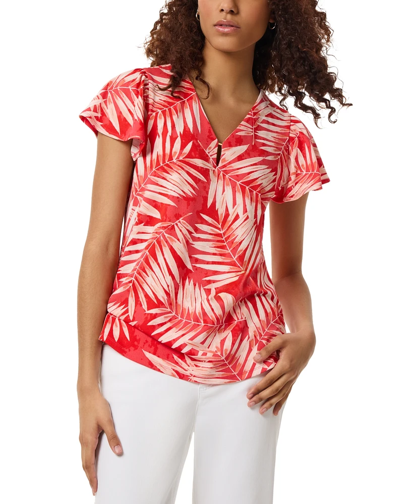 Jones New York Women's Printed Moss Crepe Short-Sleeve Top