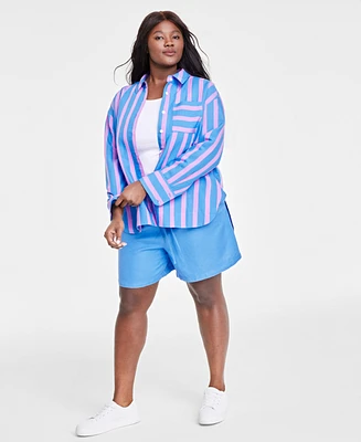 On 34th Trendy Plus Linen-Blend Striped Shirt, Created for Macy's