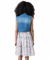 Rare Editions Big Girls Denim Vest Dress Outfit with Necklace, 3 Pc