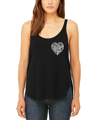 La Pop Art Women's Premium Word Cursive Heart Flowy Tank Top