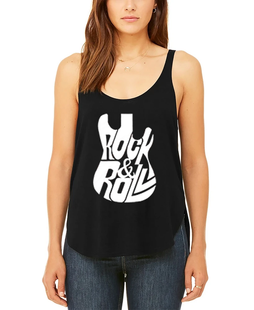 La Pop Art Women's Premium Word Rock And Roll Guitar Flowy Tank Top