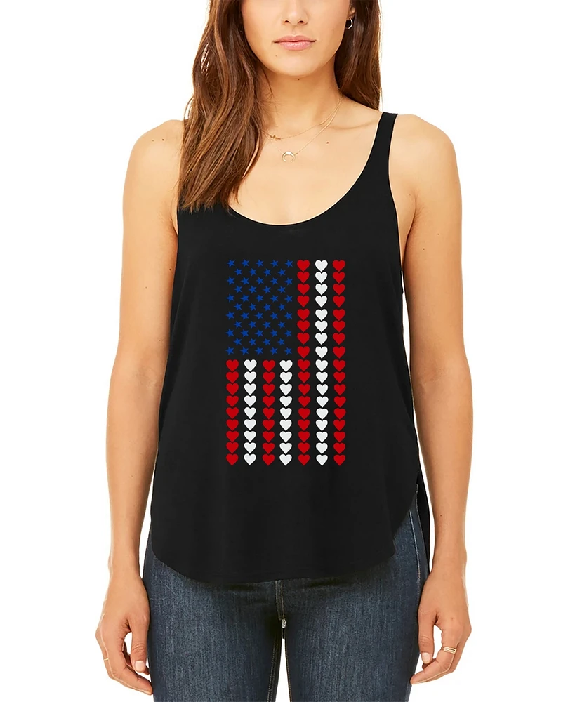 La Pop Art Women's Premium Word Heart Flag Flowy Tank Top