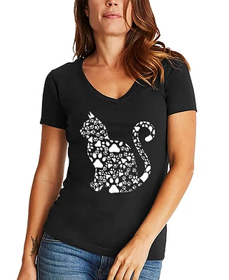 La Pop Art Women's Word Cat Paws V-Neck T-Shirt