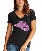 La Pop Art Women's Word Cowgirl Hat V-Neck T-Shirt