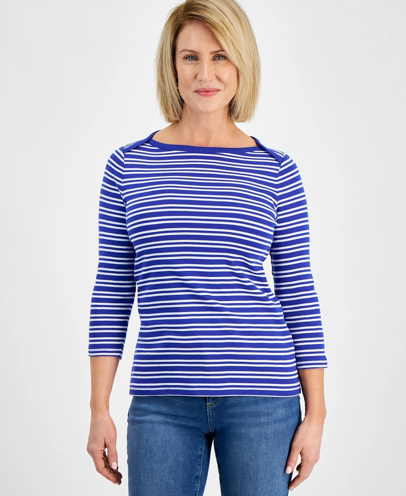 Style & Co Petite Sailor Stripe 3/4-Sleeve Pima Top, Created for Macy's