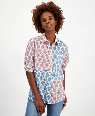Nautica Jeans Women's Cotton Patchwork Paisley Shirt