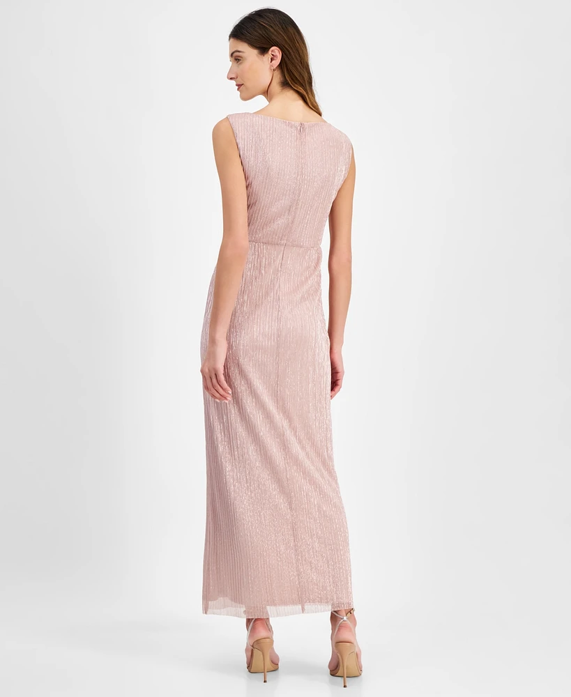 Connected Petite Metallic V-Neck Twist-Front Gown