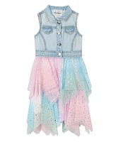 Rare Editions Toddler & Little Girls Denim Vest Topper Dress