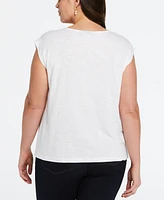 Ella Rafaella Plus Size Cotton Lace Yoke Top