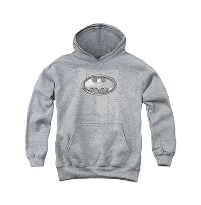 Batman Boys Youth Rivited Metal Logo Pull Over Hoodie / Hooded Sweatshirt