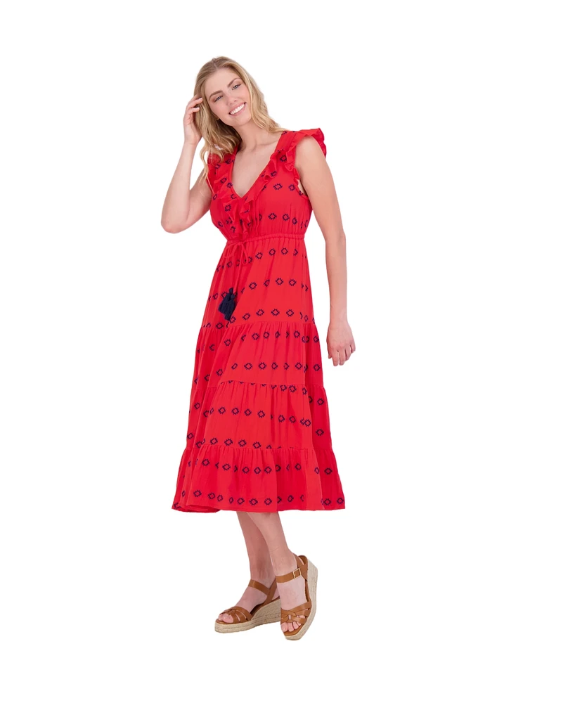 Mer St. Barth Women's Giselle Maxi Dress Red Embroidery