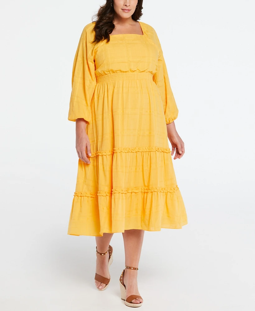 Ella Rafaella Plus Cotton Square Neck Puff Sleeve Dress