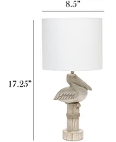 Simple Designs Shoreside 17.25" Tall Coastal Sitting Pelican Beige Wash Polyresin Bedside Table Desk Lamp