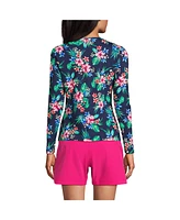 Lands' End Women's Long Crew Neck Sleeve Rash Guard Upf 50 Sun Protection Swim Tee