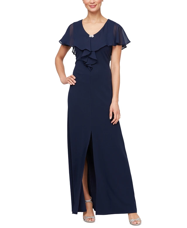 chiffon cape overlay dress Pleated Gown With Chiffon Cape Overlay - Luxury Evening Dress | Rami Al Ali Pink / FR 38