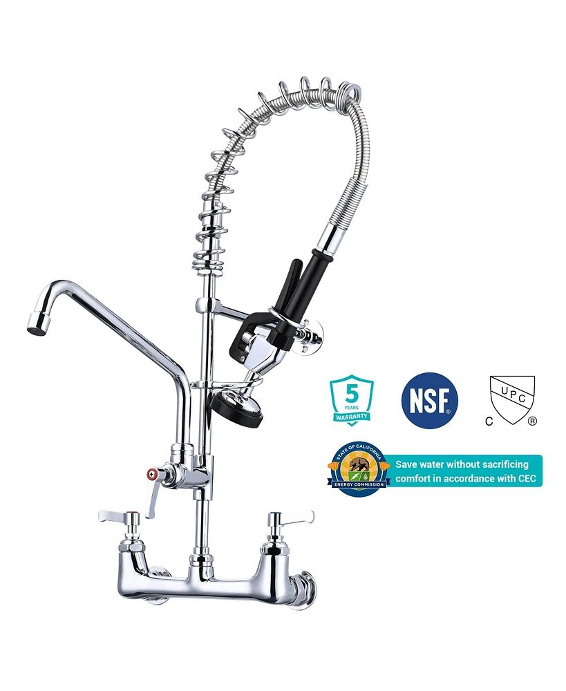 Aquaterior Wall Mount Pre-Rinse Faucet Kitchen Sink 26" Height Sprayer Home