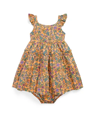 Polo Ralph Lauren Baby Girls Floral Ruffled Cotton Dress and Bloomer Set
