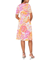 Msk Petite Floral-Print Twist-Front Midi Dress