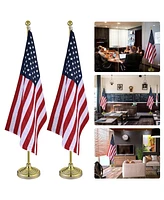 Yescom 2 Pack 8 Ft Telescoping Flag Pole Kit Golden Top Finial 3x5 Ft Embroidered Stars Us Flag Indoor
