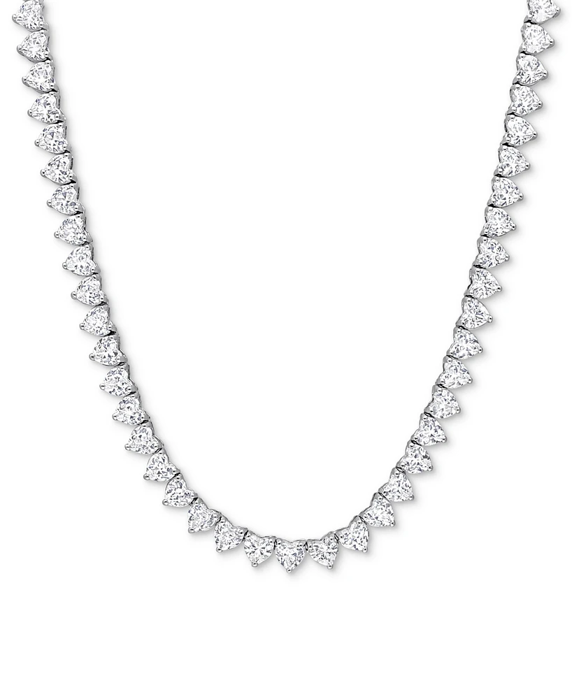 Lab-Grown White Sapphire Heart 18" Tennis Necklace (31-1/5 ct. t.w.) in Sterling Silver