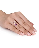 Amethyst (5/8 ct. t.w.) & White Topaz (1/3 Rose Bypass Ring Rose-Plated Sterling Silver