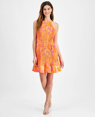 Taylor Petite Floral-Print Pleated A-Line Dress