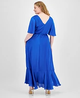 Taylor Plus Size Satin Ruffled A-Line Dress